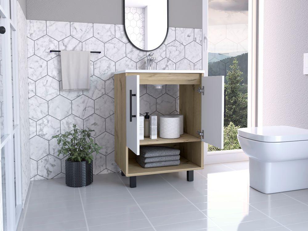 Mueble Lavamanos Aqua color Beige Y Blanco Vainilla Para Baño.