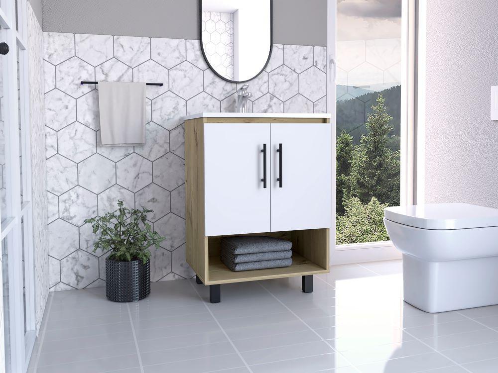 Mueble Lavamanos Aqua color Beige Y Blanco Vainilla Para Baño.