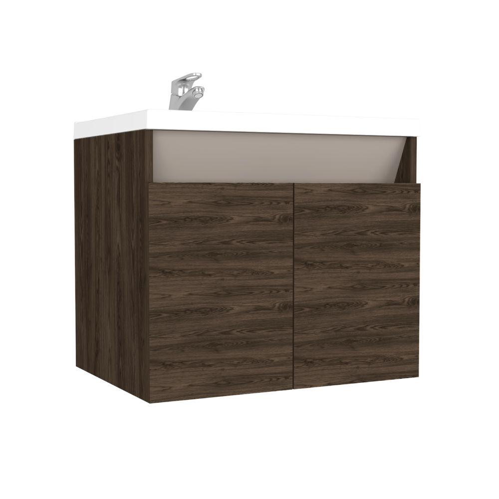 Mueble Lavamanos Udara, Chocolate y Cocoa, con Dos Puertas Batientes 60 - VIRTUAL MUEBLES