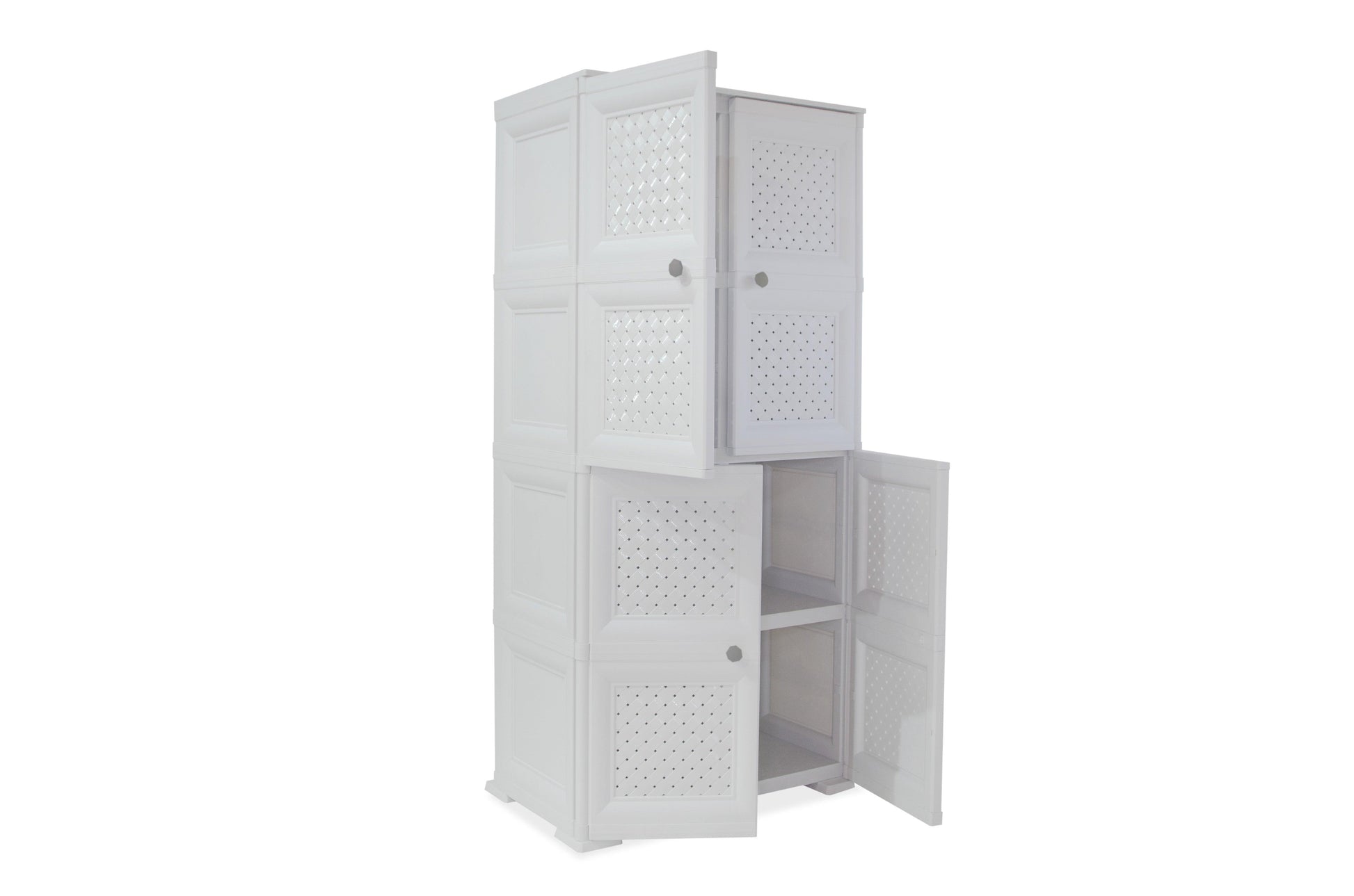 Mueble Organizador Elegance Rattan Da Vinci color Blanco Perla para Habitación.