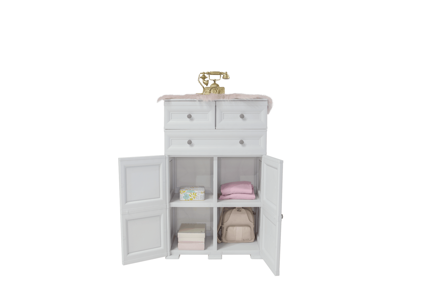 Mueble Organizador Elegance Picasso color Blanco Perla para Habitación.