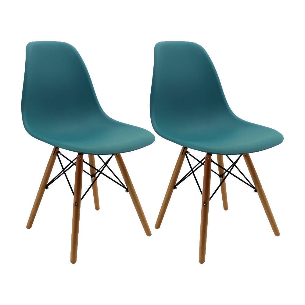 Kit por 2 sillas Eames Patas En Madera para comedor, sala, restaurante - Azul Petroleo - VIRTUAL MUEBLES