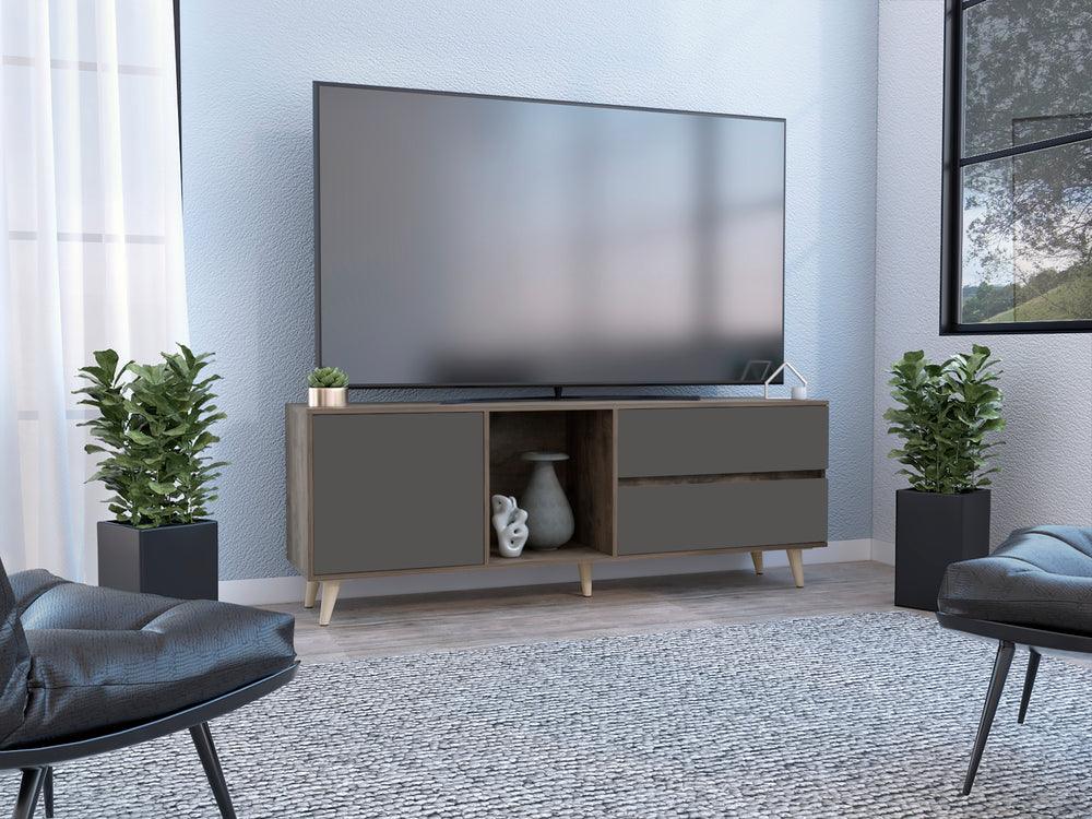 Mesa Para Tv Nashira, Nogal y Plata Oscuro, con Espacio Para Televisor de Hasta 65 Pulgadas - VIRTUAL MUEBLES