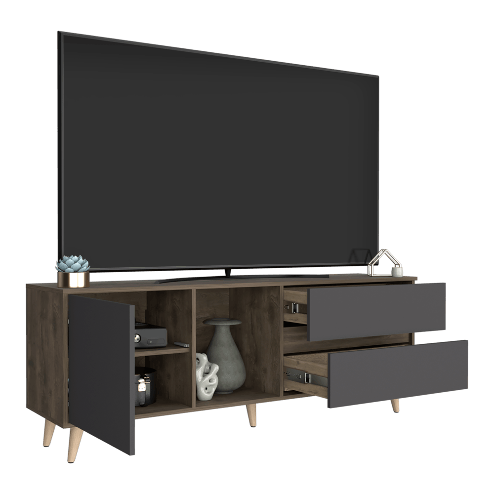 Mesa Para Tv Nashira, Nogal y Plata Oscuro, con Espacio Para Televisor de Hasta 65 Pulgadas - VIRTUAL MUEBLES