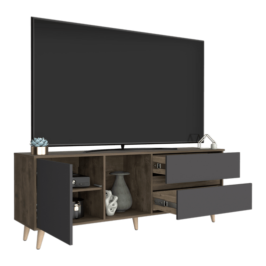 Mesa Para Tv Nashira, Nogal y Plata Oscuro, con Espacio Para Televisor de Hasta 65 Pulgadas - VIRTUAL MUEBLES