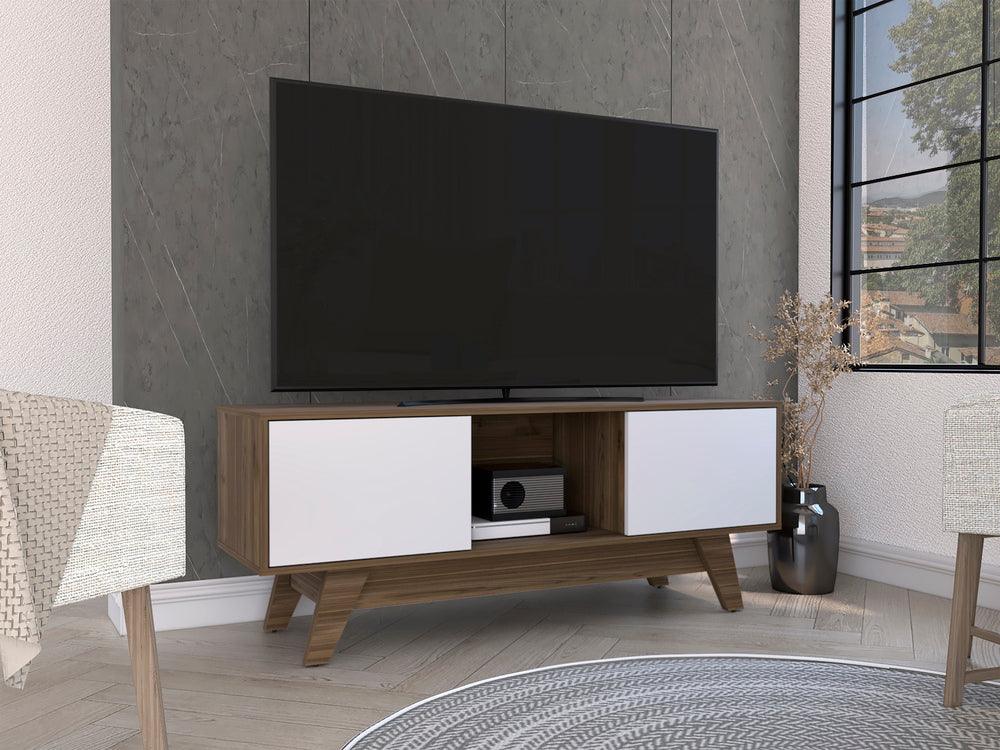 Mesa de Tv Rizzo, Castaño y Blanco Duqueza, con Espacio Para Televisor - VIRTUAL MUEBLES