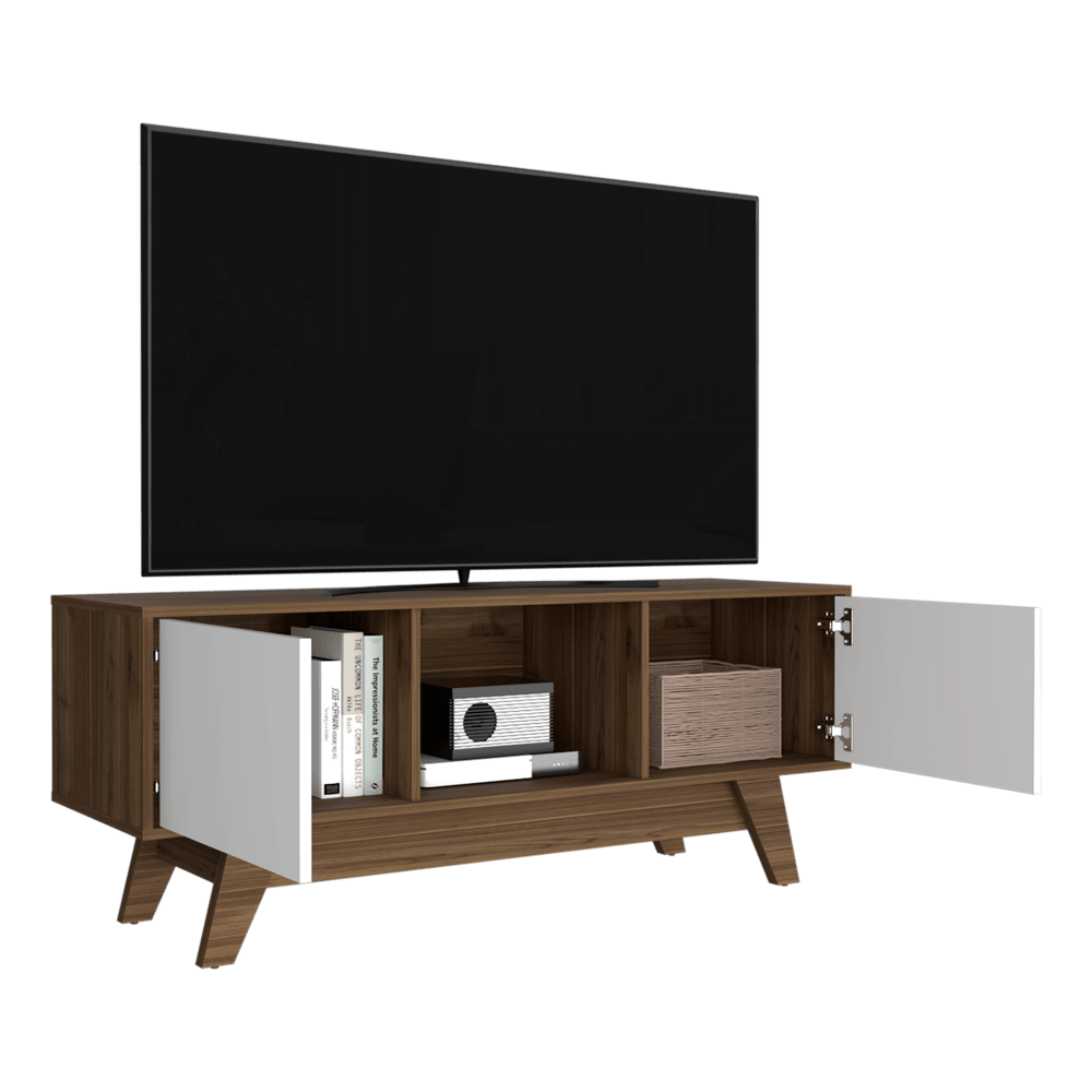 Mesa de Tv Rizzo, Castaño y Blanco Duqueza, con Espacio Para Televisor - VIRTUAL MUEBLES