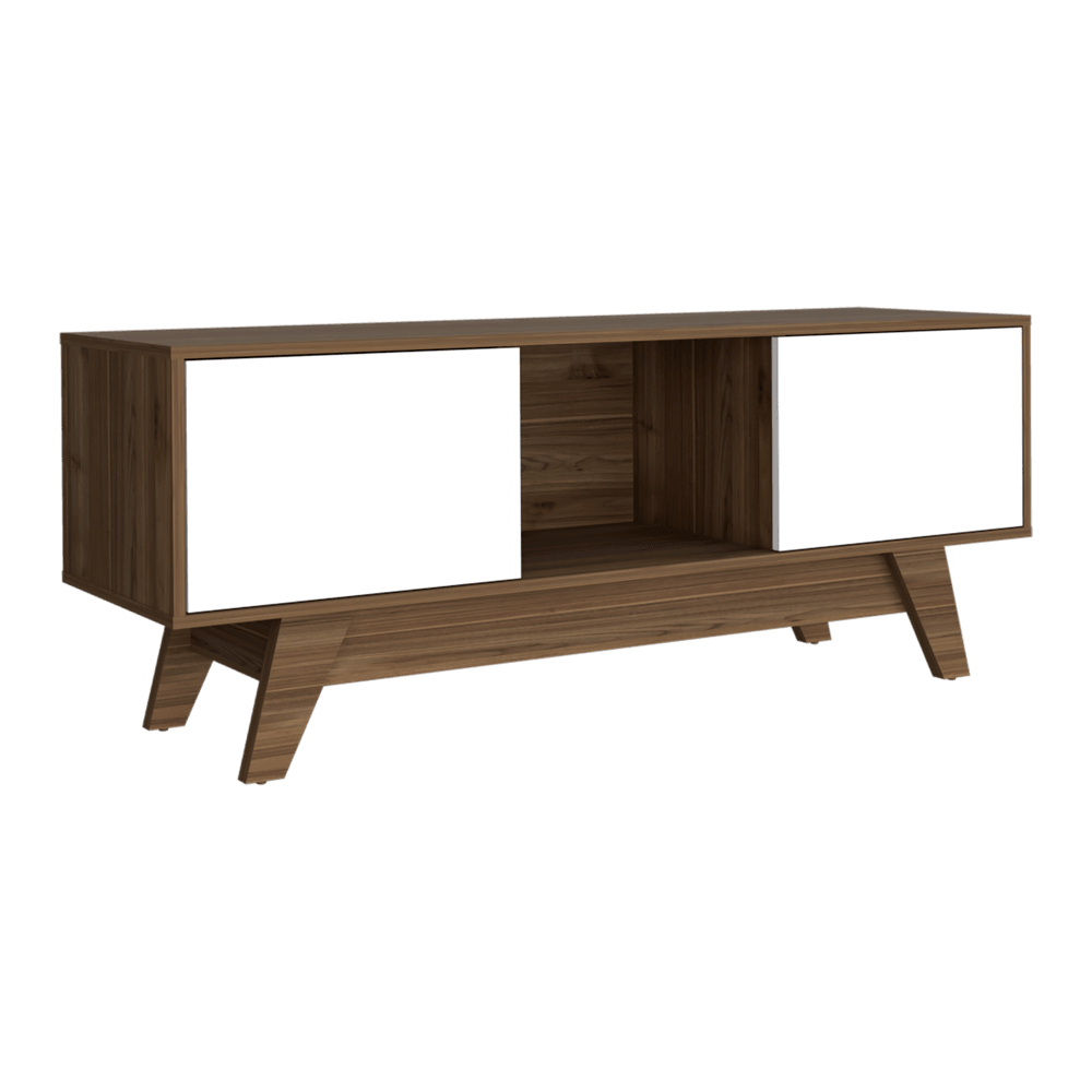 Mesa de Tv Rizzo, Castaño y Blanco Duqueza, con Espacio Para Televisor - VIRTUAL MUEBLES