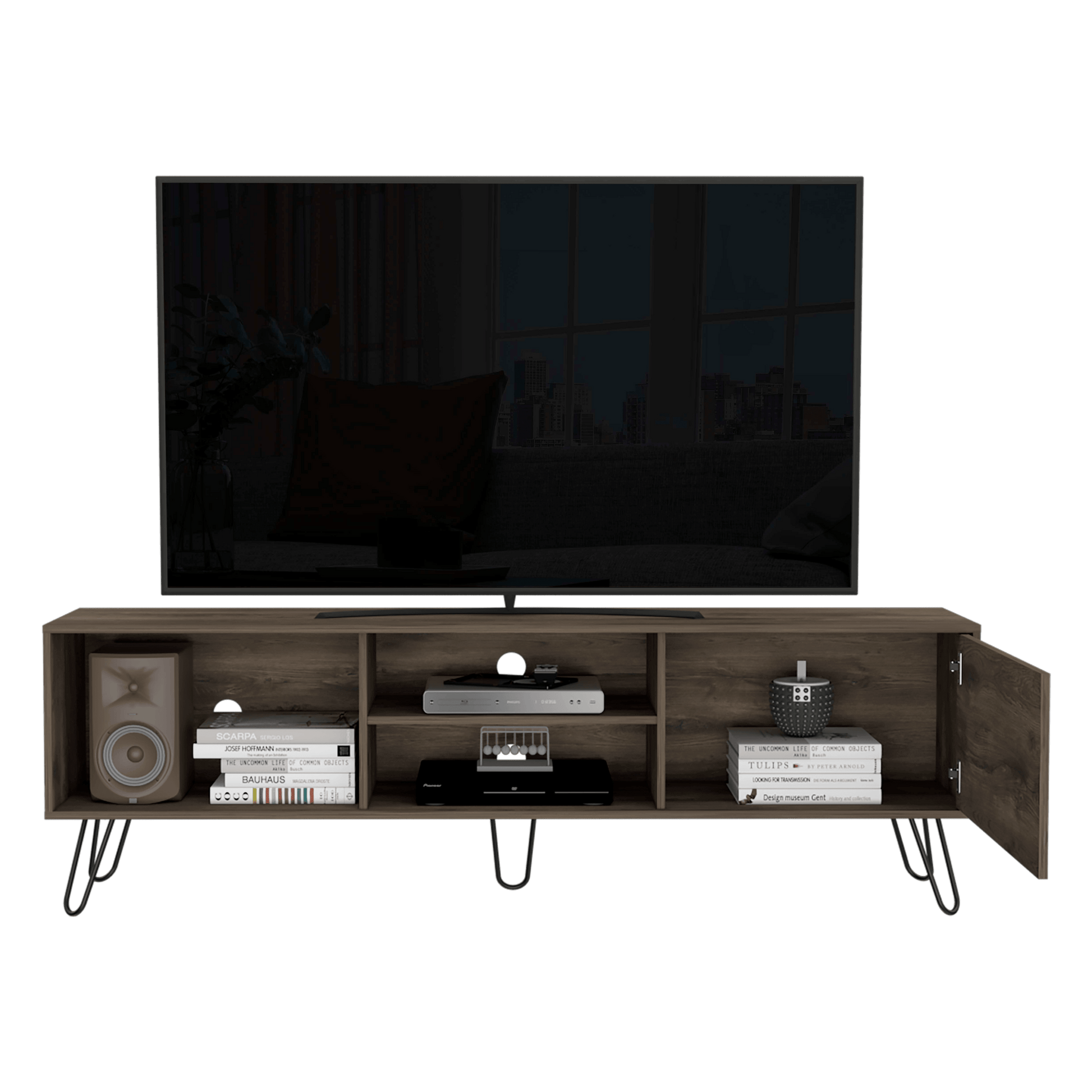 Mesa Para Tv Telmo, Nogal, con Espacio Para Tv Hasta de 75 Pulgadas ZF - VIRTUAL MUEBLES