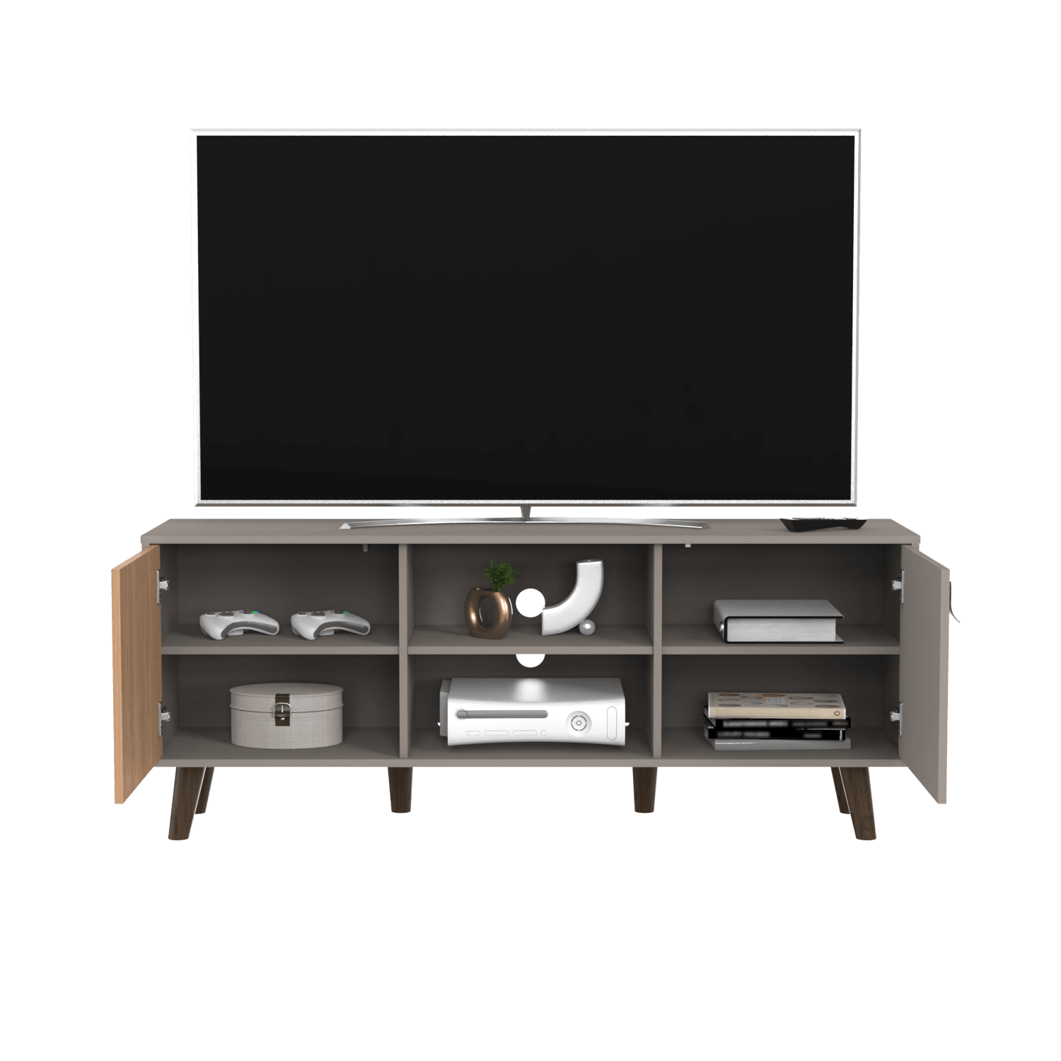 Mesa de Tv Mirabella, Cocoa, con Espacio Para Televisor de Hasta 65 Pulgadas y Varios Entrepaños - VIRTUAL MUEBLES