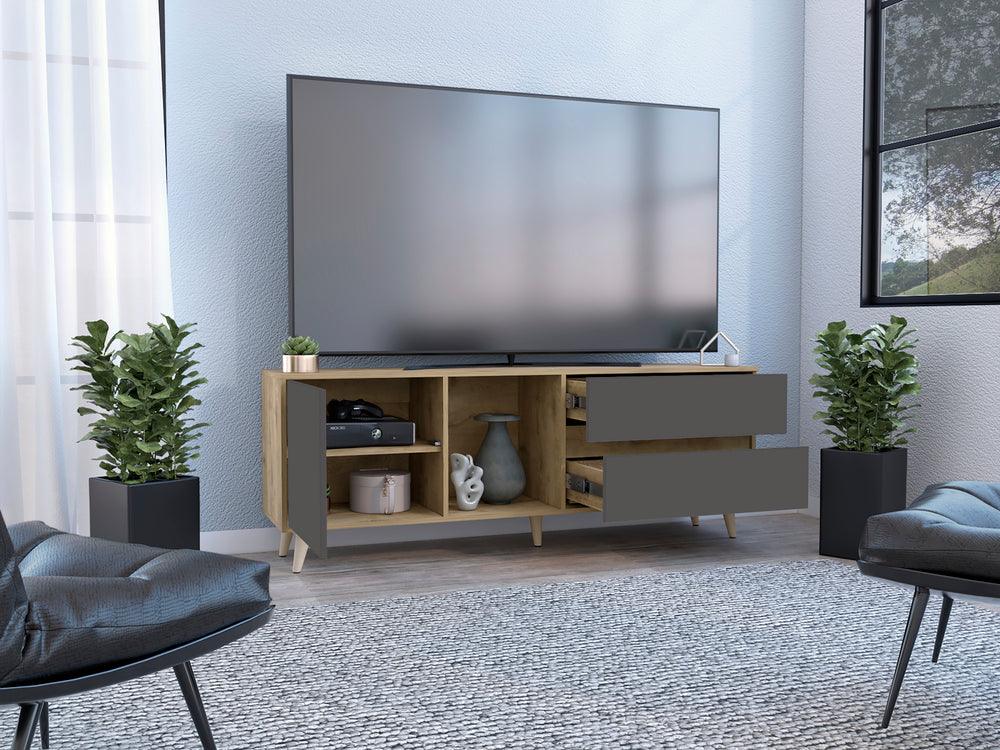 Mesa Para Tv Nashira, Macadamia y Plata Oscuro, con Espacio Para Televisor de Hasta 65 Pulgadas - VIRTUAL MUEBLES