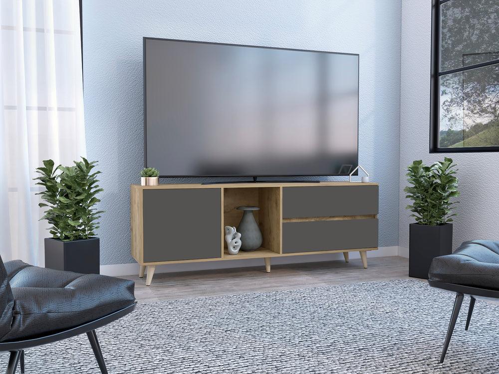 Mesa Para Tv Nashira, Macadamia y Plata Oscuro, con Espacio Para Televisor de Hasta 65 Pulgadas - VIRTUAL MUEBLES