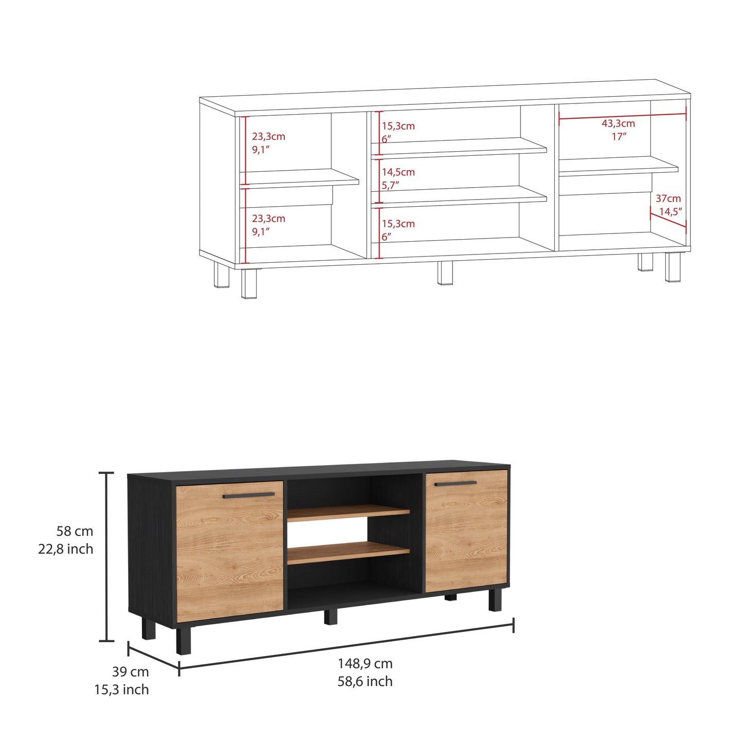 Mesa Para Tv Wesley, Wengue y Miel, con Espacio Para Televisor de 65 Pulgadas ZF - VIRTUAL MUEBLES