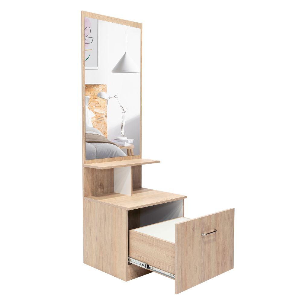 Tocador Zaha, Beige y Blanco, con Espejo y Un Cajón Organizador - VIRTUAL MUEBLES