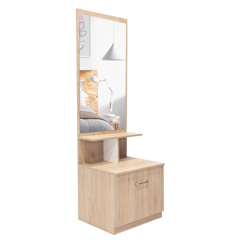 Tocador Zaha, Beige y Blanco, con Espejo y Un Cajón Organizador - VIRTUAL MUEBLES