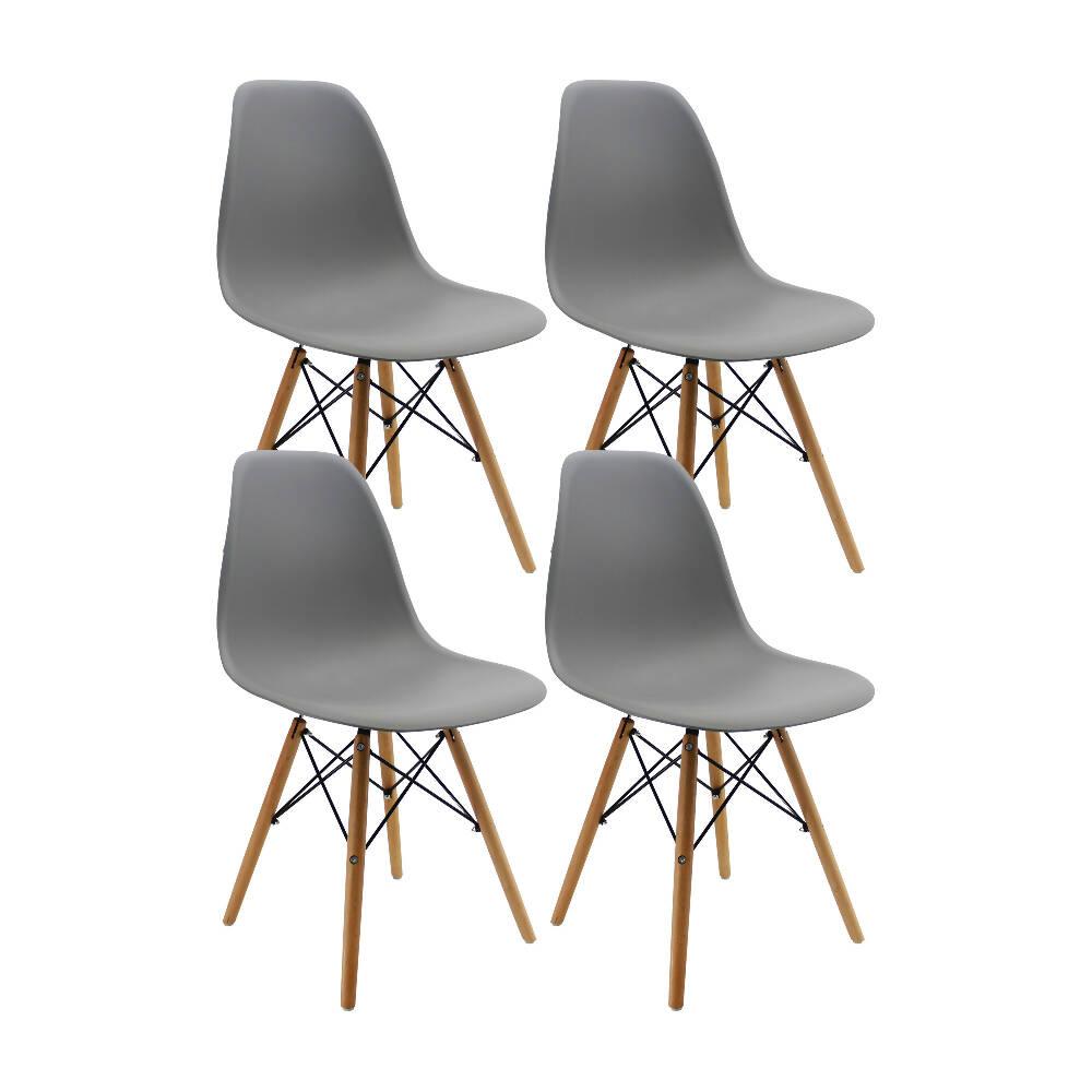 Kit por 4 sillas Eames Patas En Madera para comedor, sala, restaurante - Gris - VIRTUAL MUEBLES