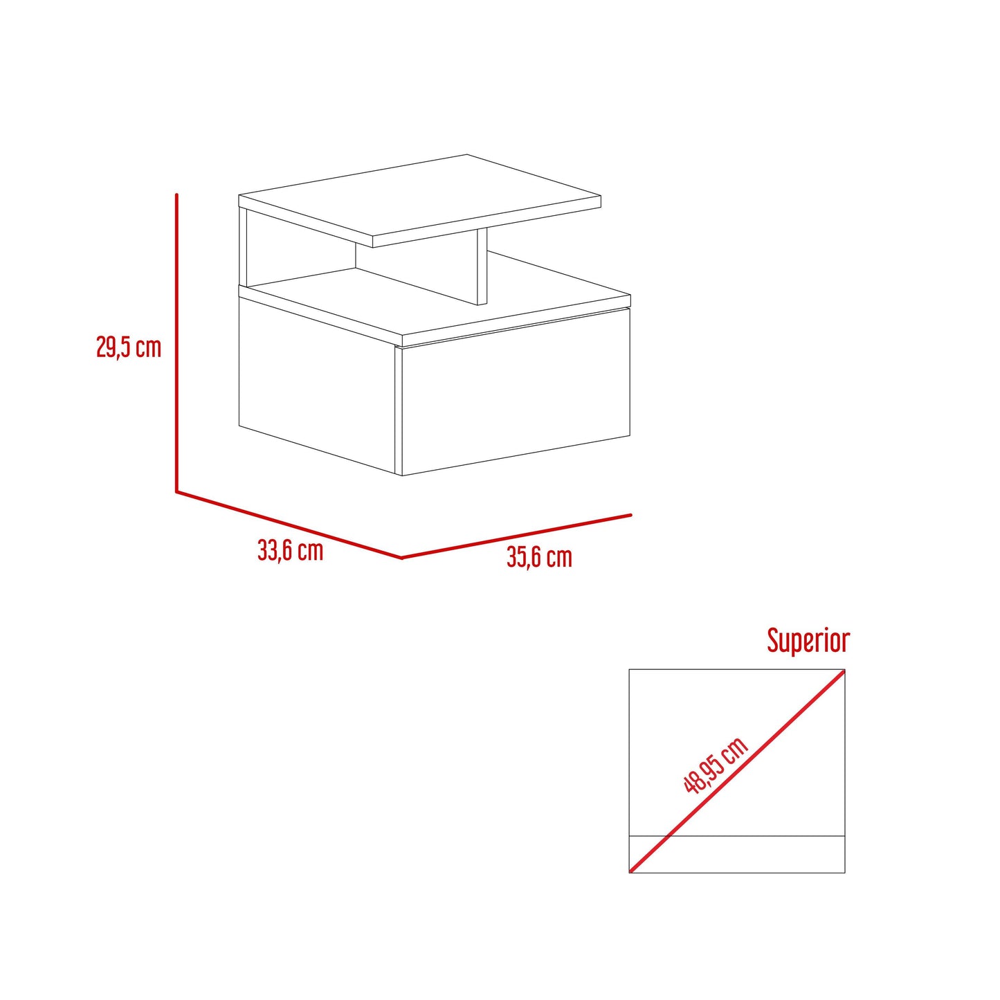 Mesa de Noche Flotante Nube, Humo, con un Cajón y División de dos Entrepaños ZF - VIRTUAL MUEBLES