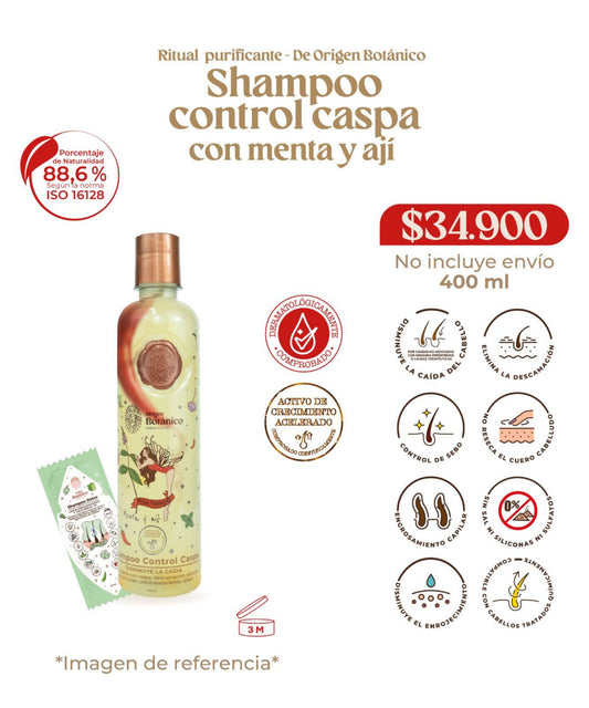 SHAMPOO CONTROL CASPA CON MENTA Y AJI RITUAL BOTANICO