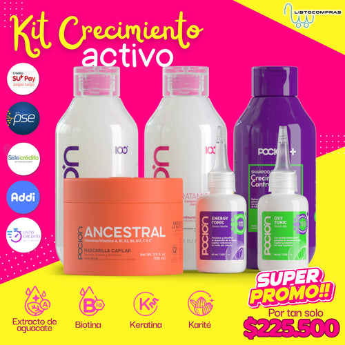 PROMOCION KIT LA POCION (SHAMPOO +TRATAMIENTO+ACONDICIONADOR+MASCARILLA+ANTICAIDA+CRECIMIENTO) PRECIO 225.500