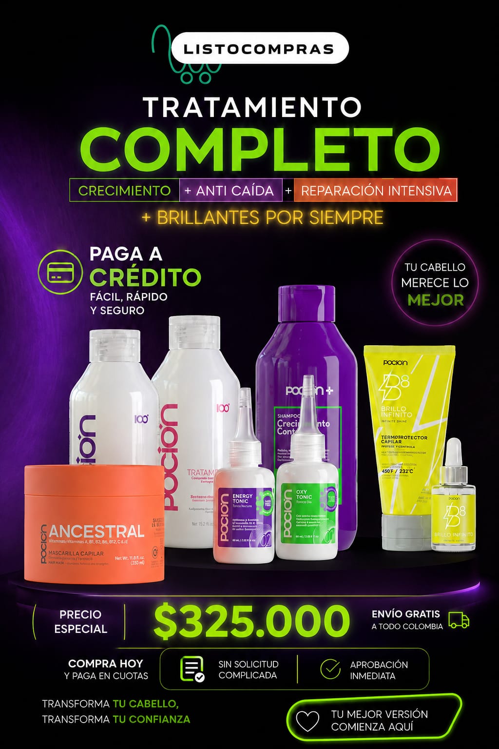Tratamiento completo Anti caída, crecimiento y reparación intensiva La poción