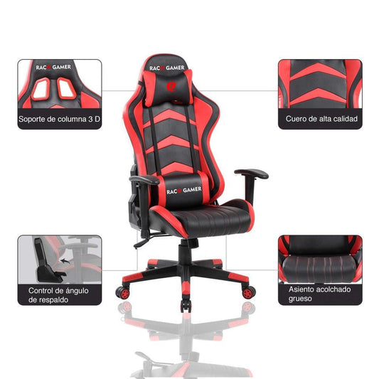 Silla Gamer Premium Rojo y Negro color con cómodo espaldar y rodachines para Sala.