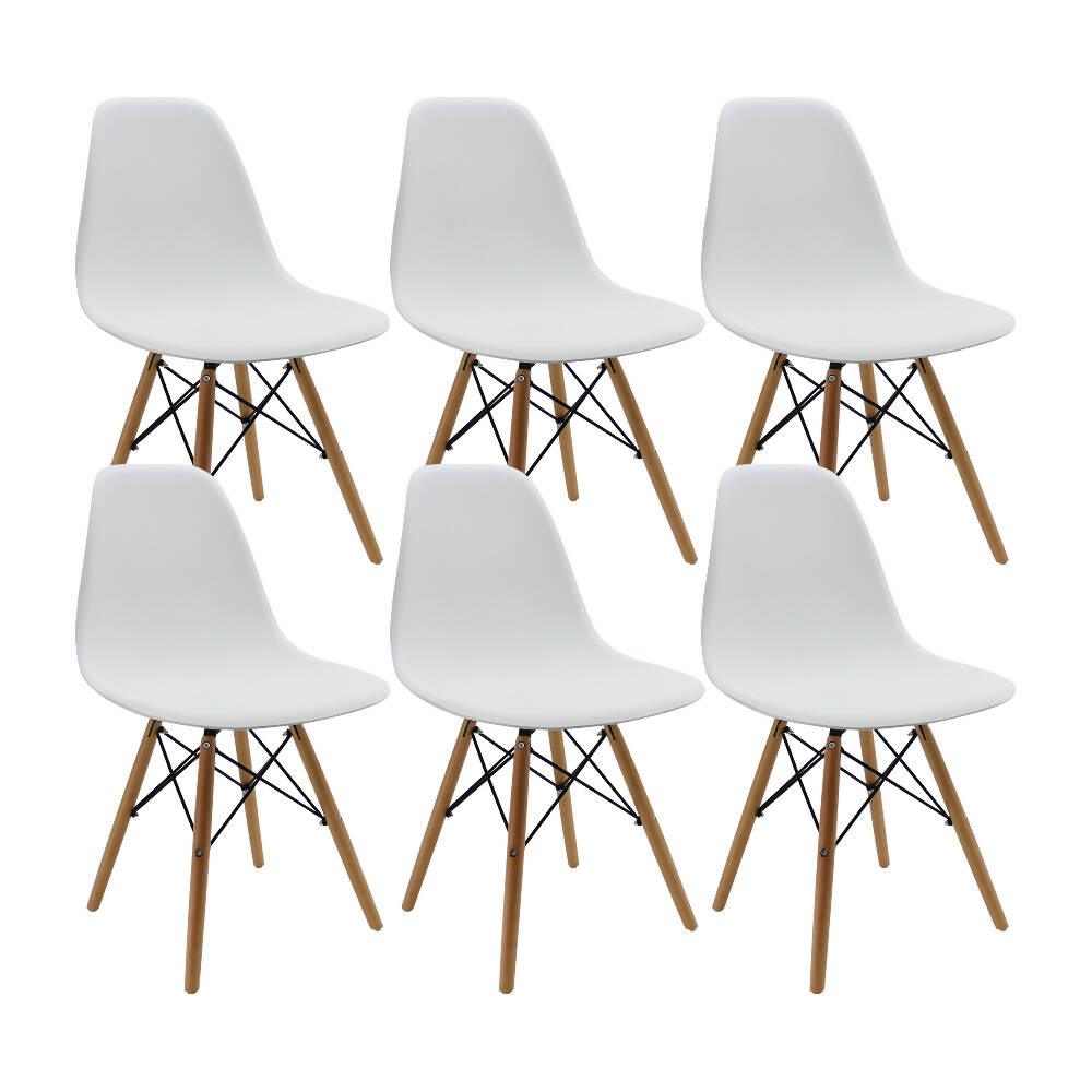 Kit por 6 sillas Eames Patas En Madera para comedor, sala, restaurante - Blancas - VIRTUAL MUEBLES