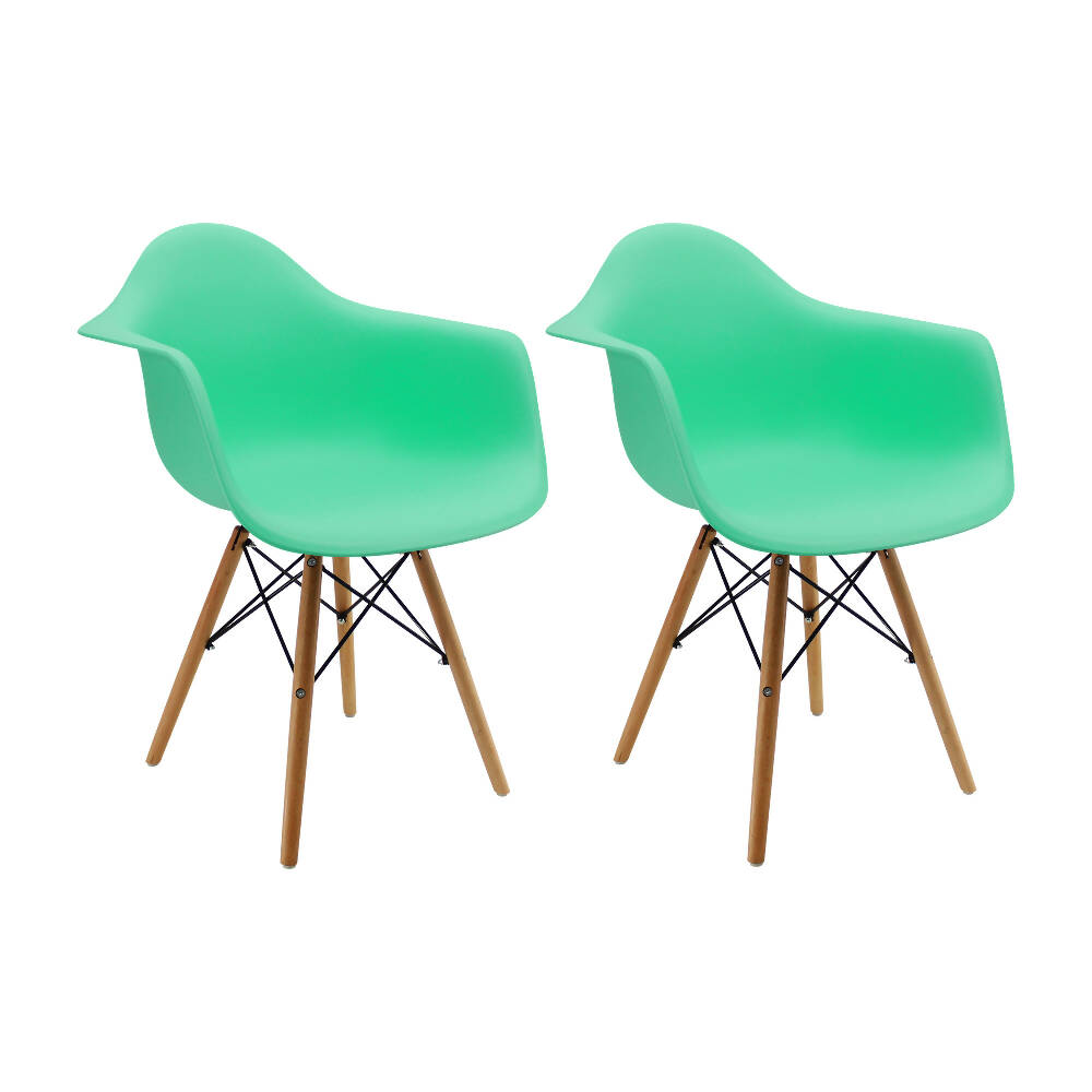 Kit por 2 Silla Eames Con Brazos Patas en Madera - Verde Menta