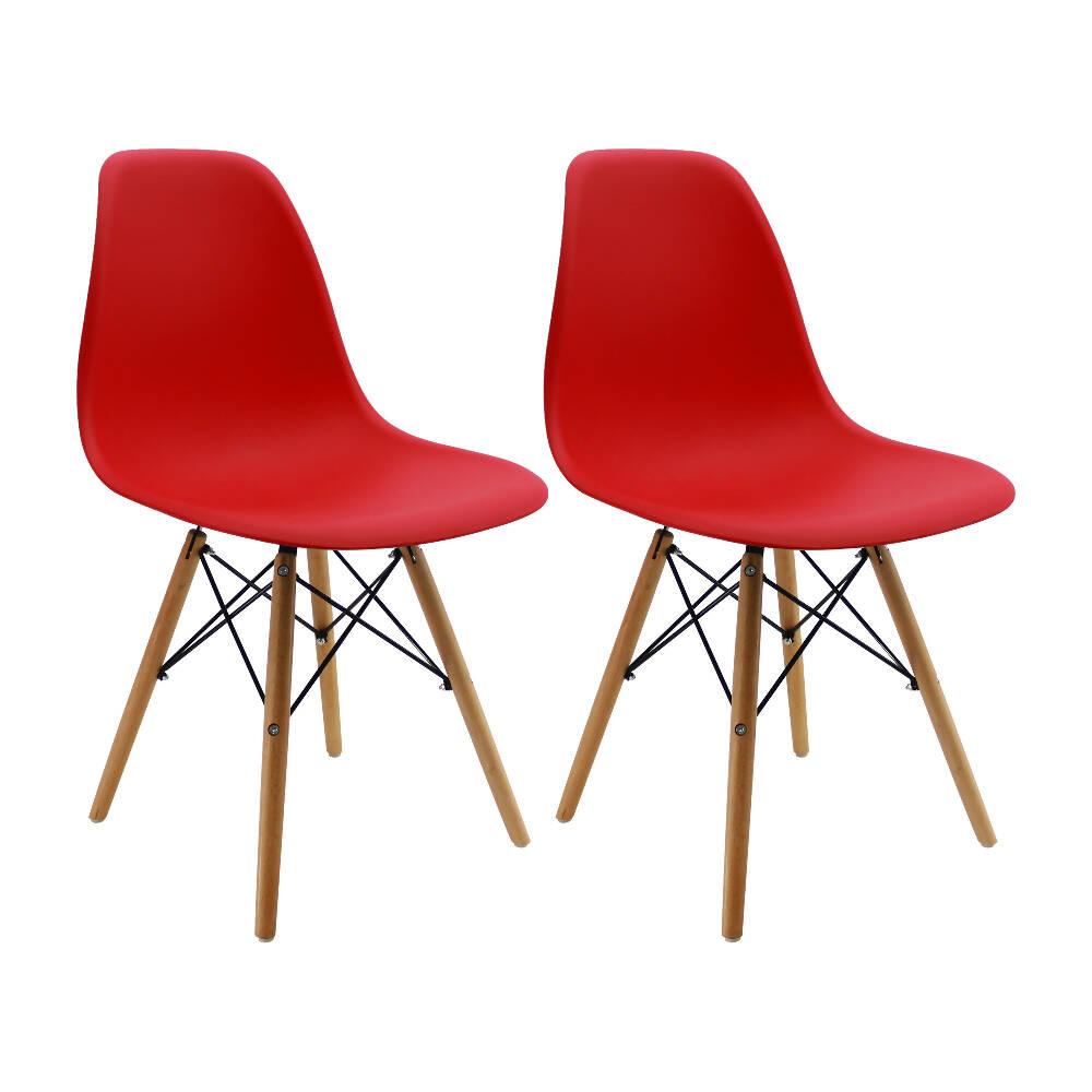 Kit por 2 sillas Eames Patas En Madera para comedor, sala, restaurante - Roja - VIRTUAL MUEBLES